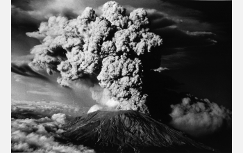 A heavy plume of smoke and ash is released from Mount St. Helens