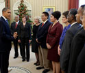 President Obama with the 2010 and 2011 PAESMEM awardees on Dec. 12, 2011.