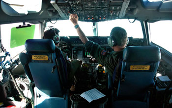 Inside cockpit of C-17 to Antarctica.