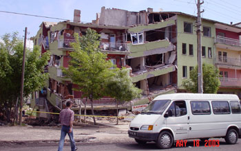 Collapsed building in Bingol, Turkey, after earthquake