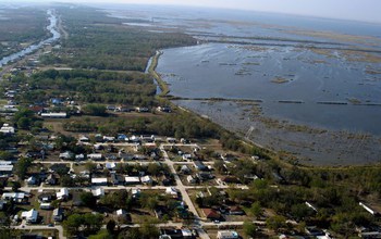 aerial view of a coastal community