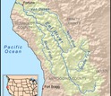 map showing the Eel River watershed  on the West coast