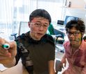 Feng Zhang in his laboratory with graduate student Patrick Hsu.