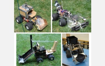 Four examples of students' robots, built on remote control truck platforms.