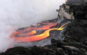 Rivers of lava from the volcano Kilauea enter sea