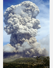 The Soufriere Hills volcano in Montserrat erupting.