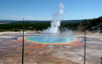 Grand Prismatic Hot Spring in the Midway Geyser Basin of Yellowstone National Park