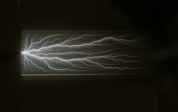 A "captured lightning" Lichtenberg figure in a specimen of acrylic plastic