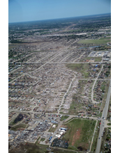 Aerial photo showing the damage track of the Moore Tornado