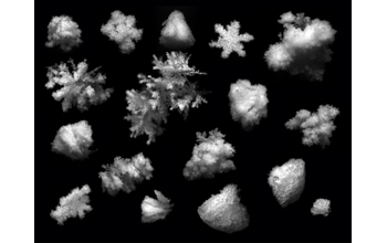 The rounded structure of these snowflakes is caused by riming (an icy coating)