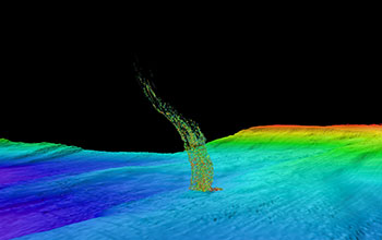 A sonar image of bubbles rising from the seafloor off the Washington coast