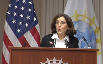 Dr. France Cordova speaking at Budget request event