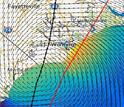 Map showing a storm surge simulation on the East Coast computed using GENI resources