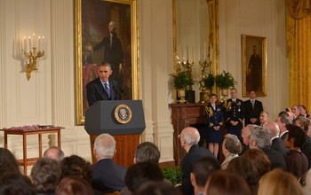 President Obama delivers remarks at the National Medals presentation.