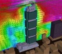 Simulated air circulation around a building