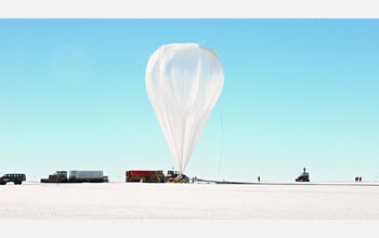 Photo of a Long Duration Balloon inflated at the facility near McMurdo Station.