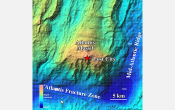 Map of the Atlantis Massif showing the location of its Lost City hydrothermal vents.