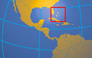 Map of the Western Hemisphere showing th location of the Bahamas.