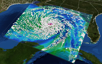 Hurricane Ike visualization created by Texas Advanced Computing Center supercomputer Ranger.