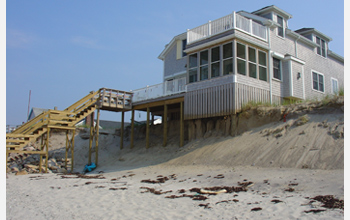 Photo of a fragile barrier beach in Massachusetts, which is the site of CNH research.