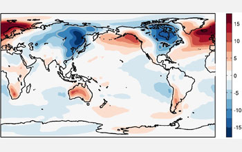surface temperature deviation averaged over northern hemisphere winter months.