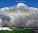 illustration showing the components of a supercell thunderstorm