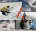 Screenshot of video depicting researchers examining snow samples.