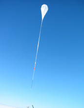 Photo of the launch of a scientific balloon near McMurdo Station, Antarctica.