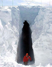 [ crevasse in Antarctica, with top covered by 
snow, National Science Foundation ]
