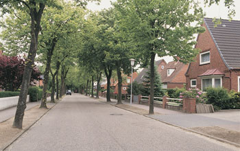 Photo of a suburban street in Marne, Germany.