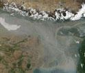 the skies over India filled with aerosol particles streaming the over Bay of Bengal.