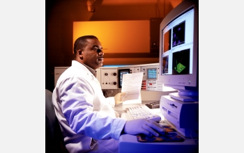 Grad student using flow cytometry to characterize smooth muscle cells for tissue engineering