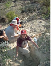 Photo of geologist Gerta Keller and others working on evidence for Chicxulub meteorite impact.