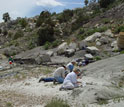 Photo of scientists unearthing dinosaur fossils at Como Bluff Quarry, Wyoming.