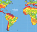 Map of Earth showing worldwide drought in 2009.