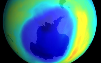 Illustration showing the ozone hole in the Southern Hemisphere