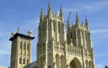 Photo of the damaged Washington National Cathedral's spires from the August, 2011 earthquake.