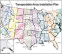 Map of the United States showing EarthScope's installation plan for the Transportable Array.