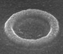 Scanning electron micrograph of a nickel ring on a piezoelectric substrate.