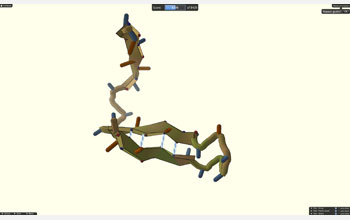 Screen shot of a Foldit introductory level tutorial for hydrogen-bonding.