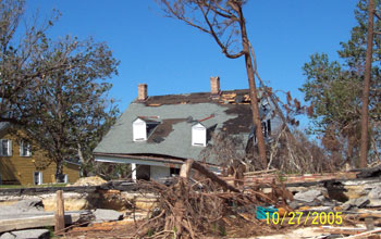 A home heavily damaged by Hurrican Katrina in Biloxi, Miss.