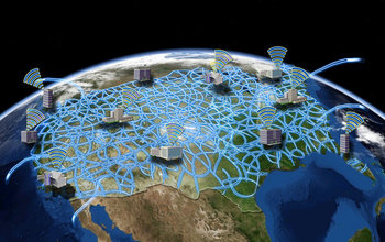 illustration showing north america on a globe and interconnected devices