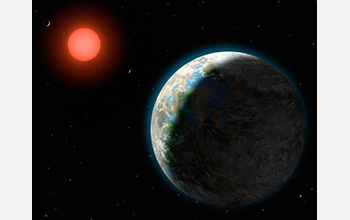 This artist's conception shows the inner four planets of the Gliese 581 system and their host star.