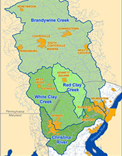 Map of the Christina River Basin, site of one of six NSF Critical Zone Observatories (CZOs).