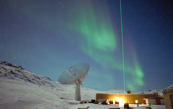 <em>Aurora borealis</em> over Sondrestrom upper atmospheric research facility, Greenland