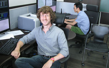 GROW PhD student Calen Henderson (foreground) in a Korean univeristy lab