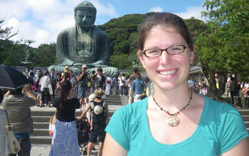 GROW student Carolyn Keogh at Kotoku-in temple in Kamakura, Japan