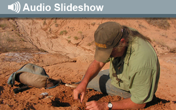 Photo of paleontologist and the words Audio Slideshow.