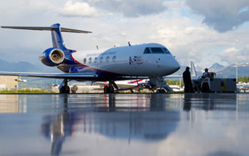 Photo of NSF's Gulfstream V aircraft, or HIAPER, in Anchorage, Alaska.