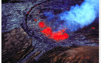Aerial photo of Puu Oo cinder-and-spatter cone on the east rift zone of Kilauea.